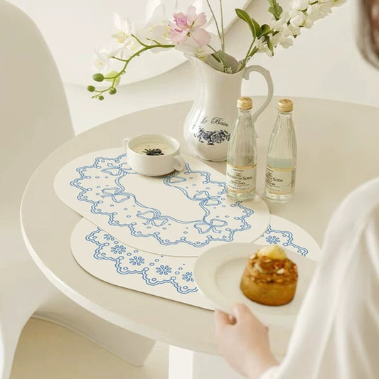 Blue Moroccan Scroll Serving Tray Liner Set (Set of 4)