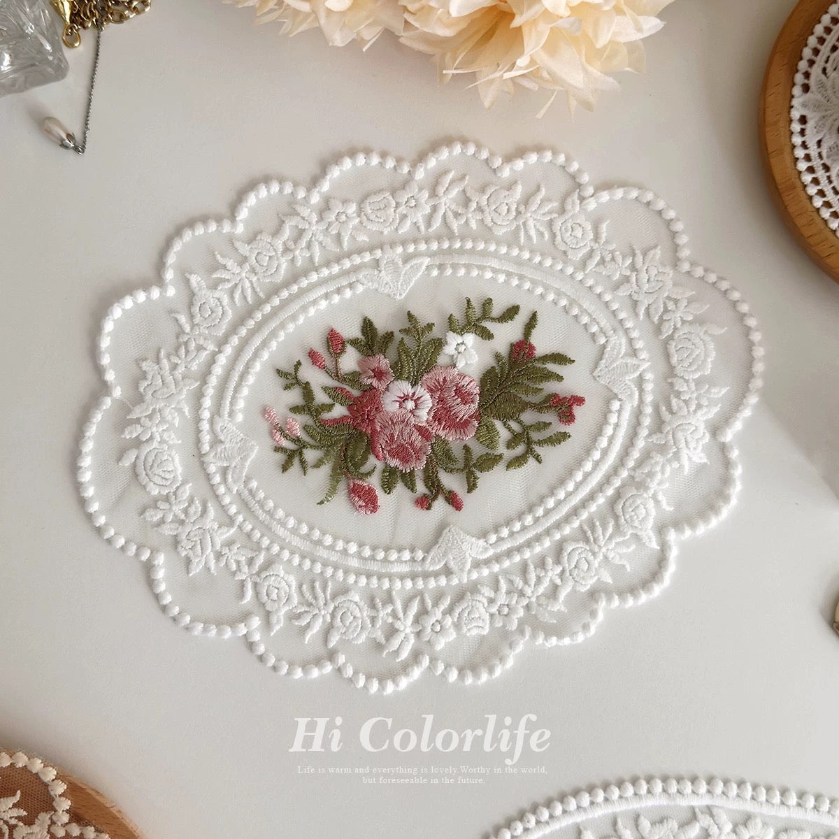 Vintage Lace Embroidered Floral Table Mat