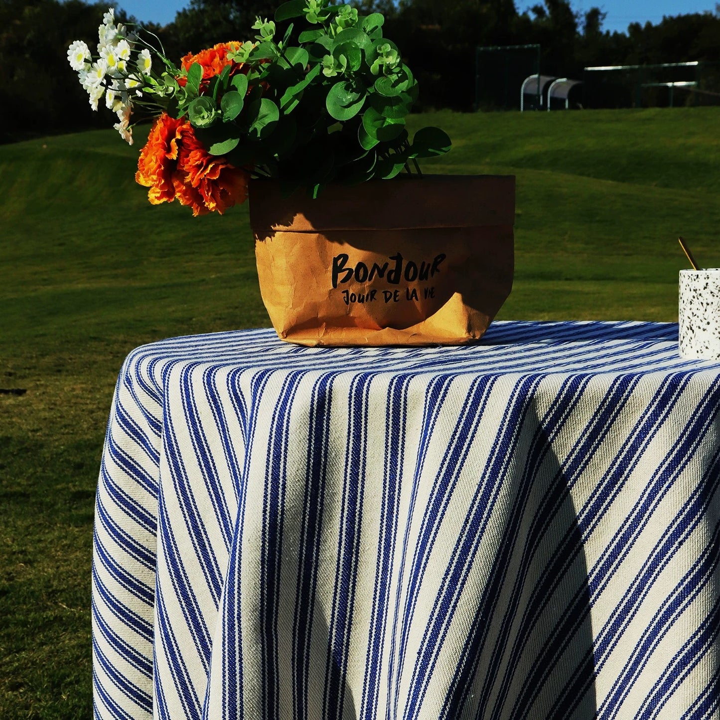 French Riviera Striped Linen Tablecloth