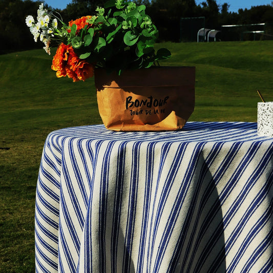 French Riviera Striped Linen Tablecloth