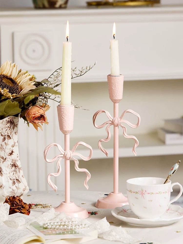 Romantic Ribbon Bow Candlestick Holder Set (Pair)