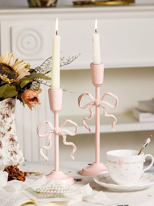 Romantic Ribbon Bow Candlestick Holder Set (Pair)