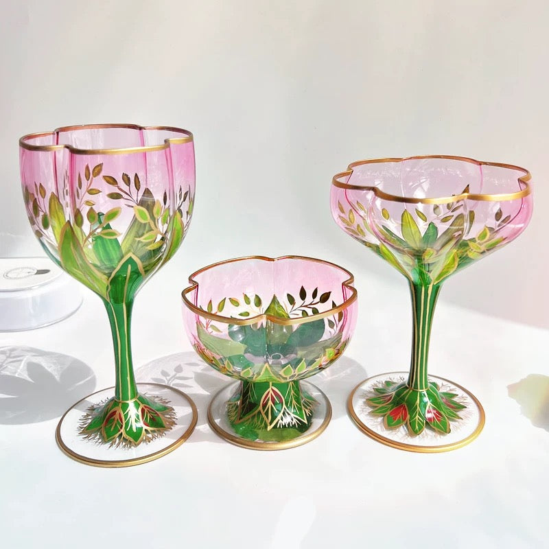 Botanical Garden Hand-Painted Stemware Wine Glass Set