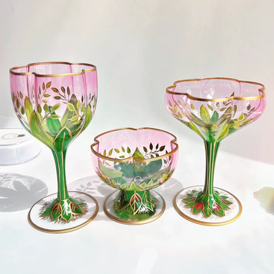 Botanical Garden Hand-Painted Stemware Wine Glass Set
