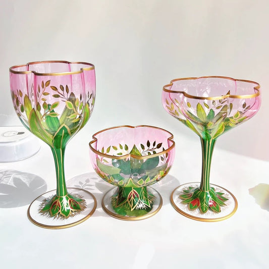 Botanical Garden Hand-Painted Stemware Wine Glass Set