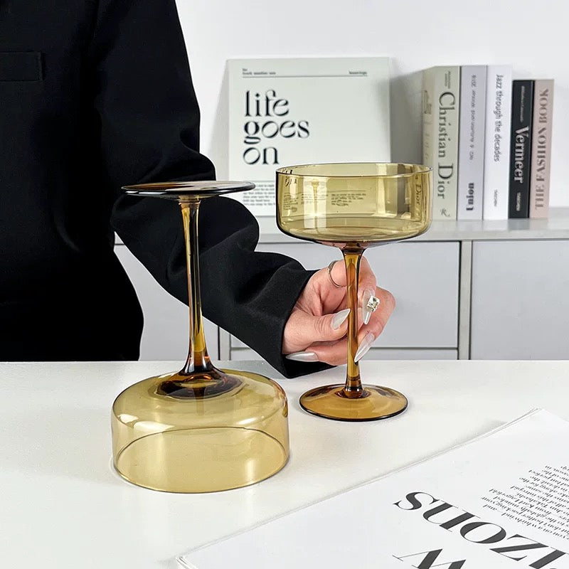Honey Smoke Coupe Glasses — Amber-Toned Minimal Cocktail Set(2)