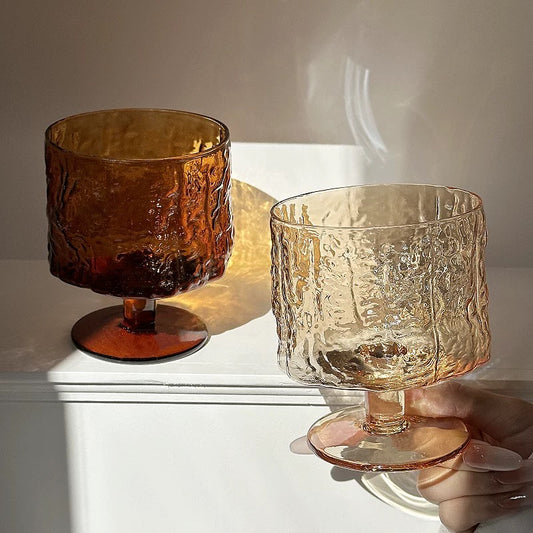 Molten Amber Ripple Glasses — Textured Hand-Blown Retro Pair