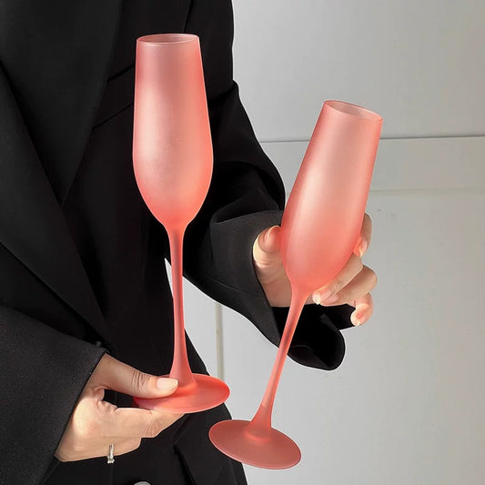 Romantic Frosted Coral Pink Champagne Flutes – Matte Finish Colored Stemware for Celebrations (Set of 2)
