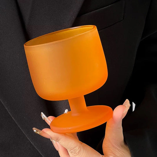 Bold Orange Frosted Wine Goblet – Matte Finish Colored Stemware with Modern Pedestal Base