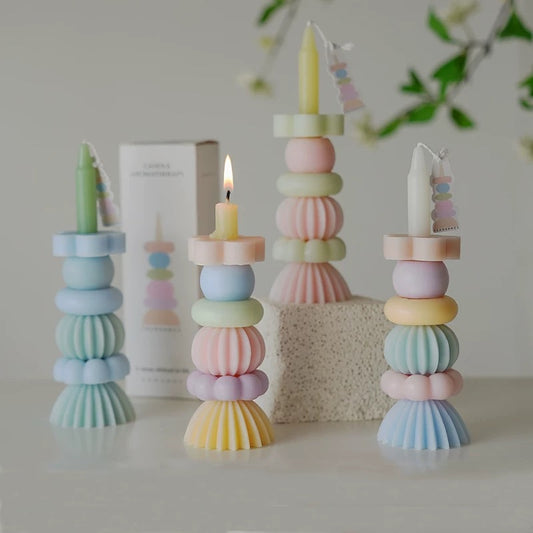 Aesthetic Bubble Stacked Taper Candles – Colorful Sculptural Candles with Geometric Shapes
