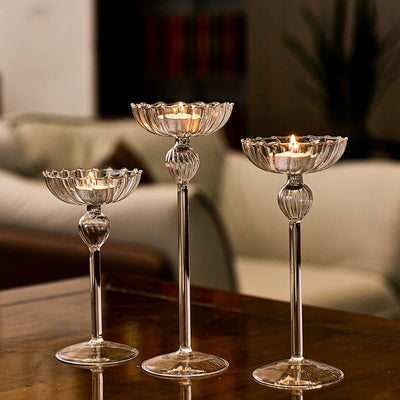 Elegant Crystal Glass Pedestal Candle Holders – Scalloped Edge Tealight Holders (Set of 3)