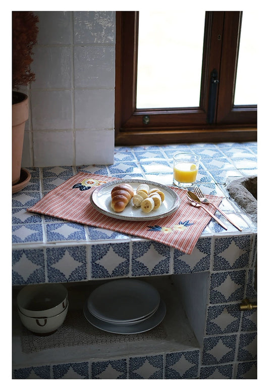 Vintage Red Embroidered Cotton Placemat – Handcrafted Boho Table Mat for Dining, Kitchen & Home Décor