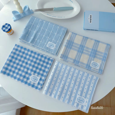 Cottage Blue Placemat Set – Gingham Check, Stripe & Dot Patterns in Soft Blue (Set of 4)