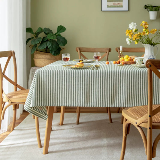 Striped Cotton Linen Tablecloth in Sage