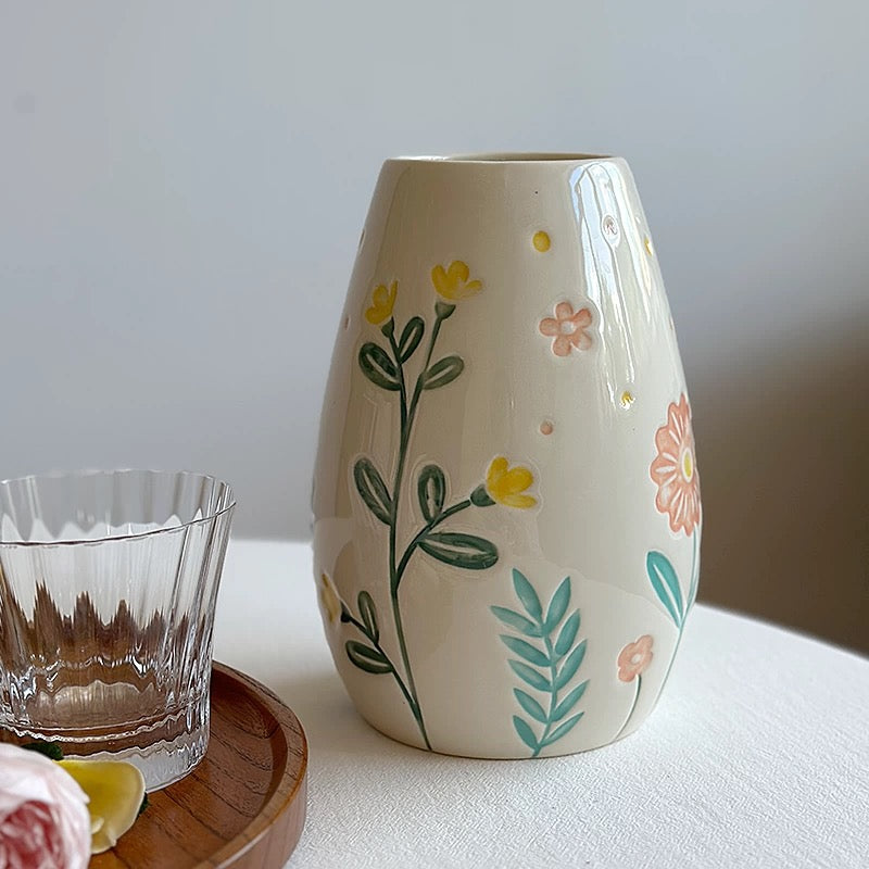 Hand-Painted Spring Bloom Ceramic Vase