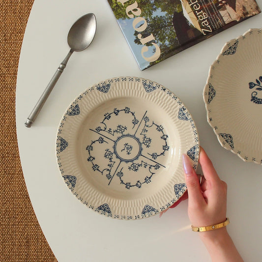 Vintage Blue Floral Rimmed Bowl