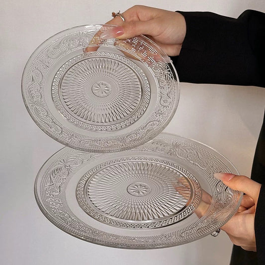 Vintage Pressed Glass Dessert Plate – Elegant Clear Glassware for Cakes and Pastries (Set of 3)