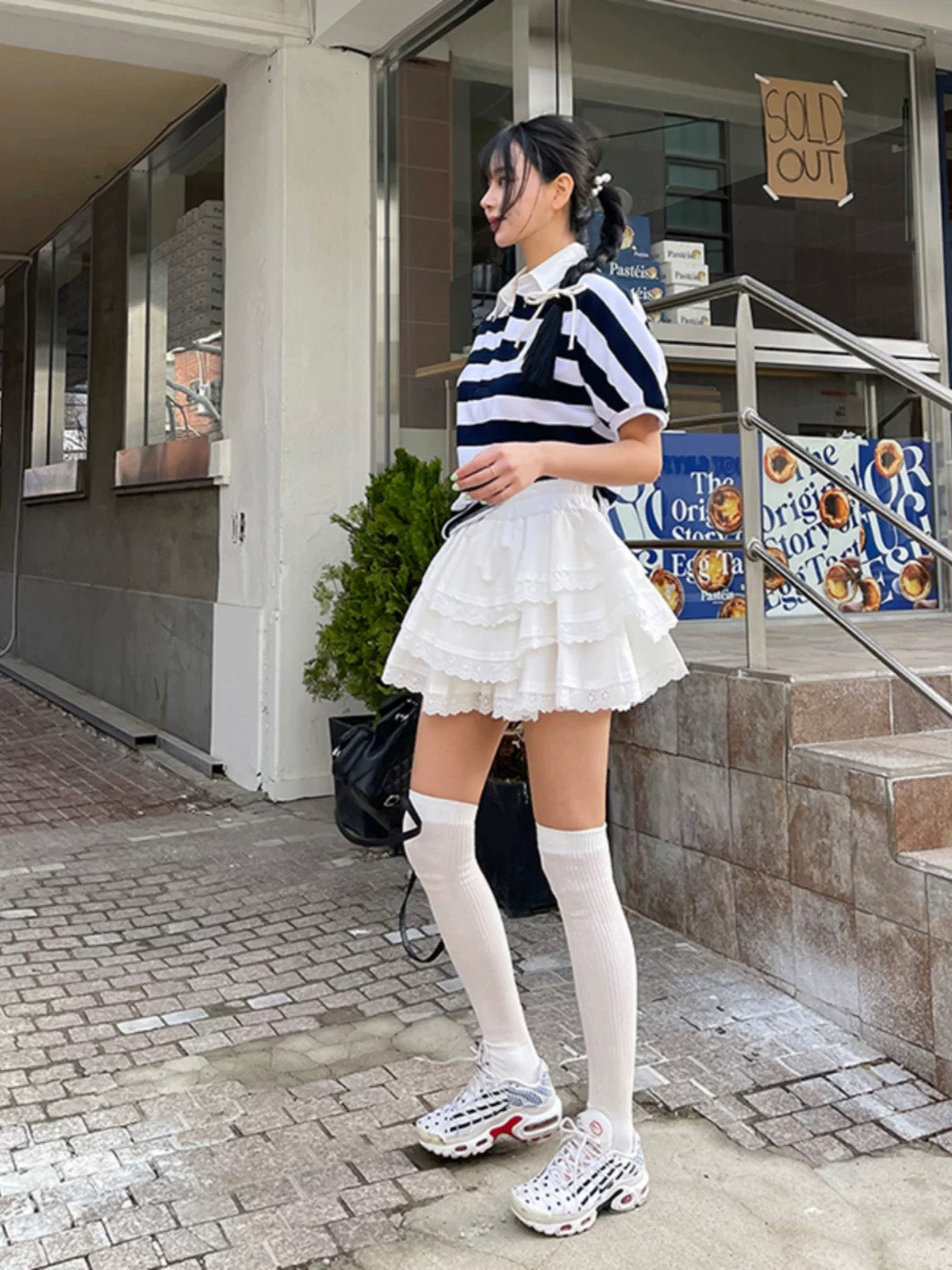 White Eyelet Lace Tiered Mini Skirt