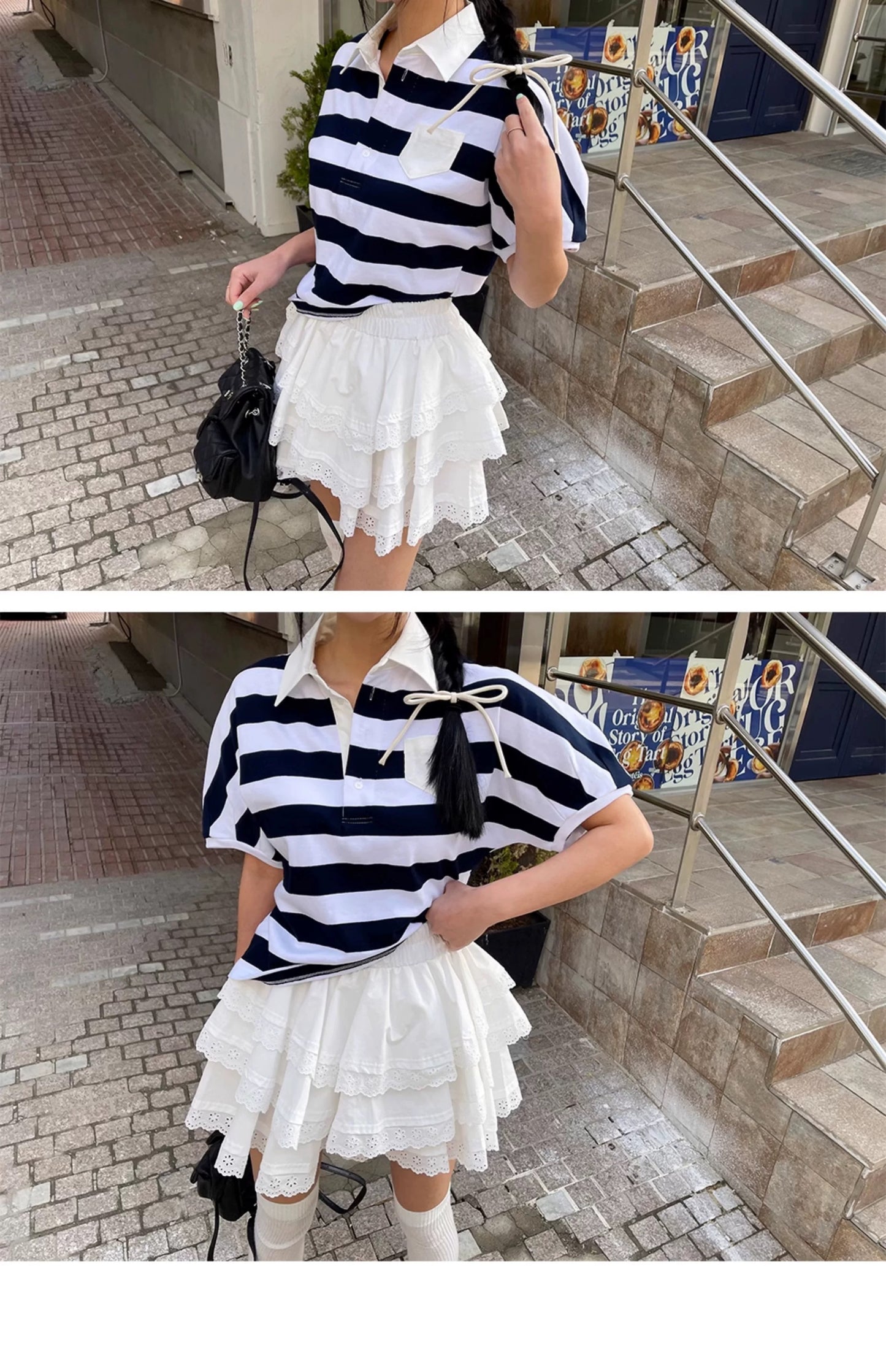 White Eyelet Lace Tiered Mini Skirt