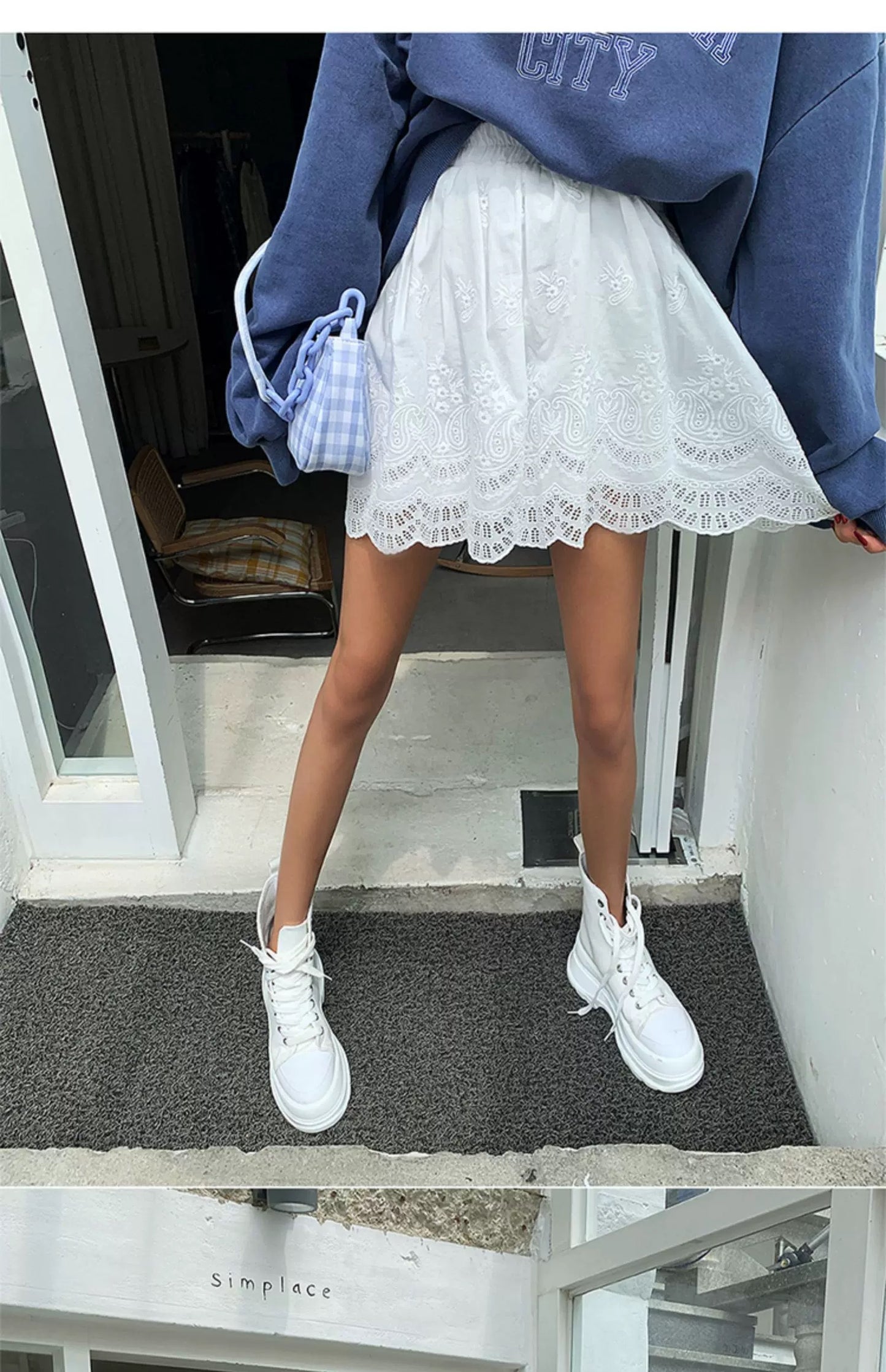 White Lace Mini Skirt with Scalloped Hem