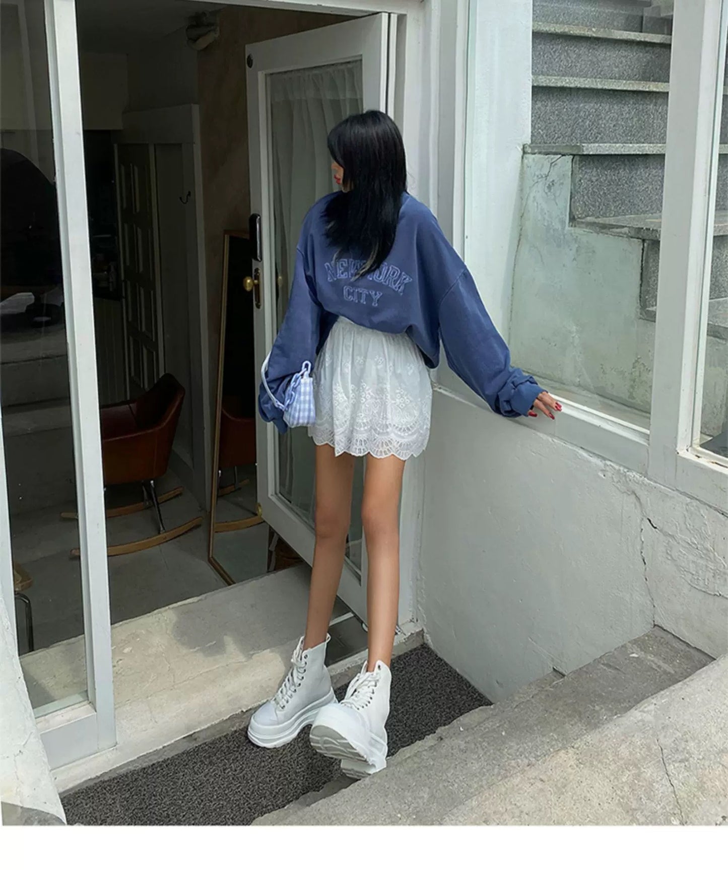 White Lace Mini Skirt with Scalloped Hem