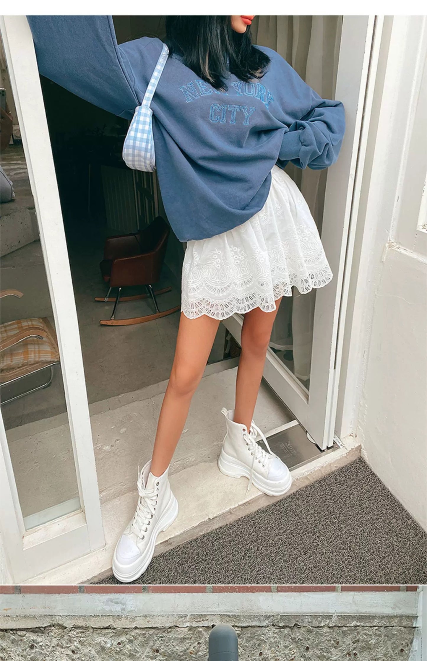 White Lace Mini Skirt with Scalloped Hem
