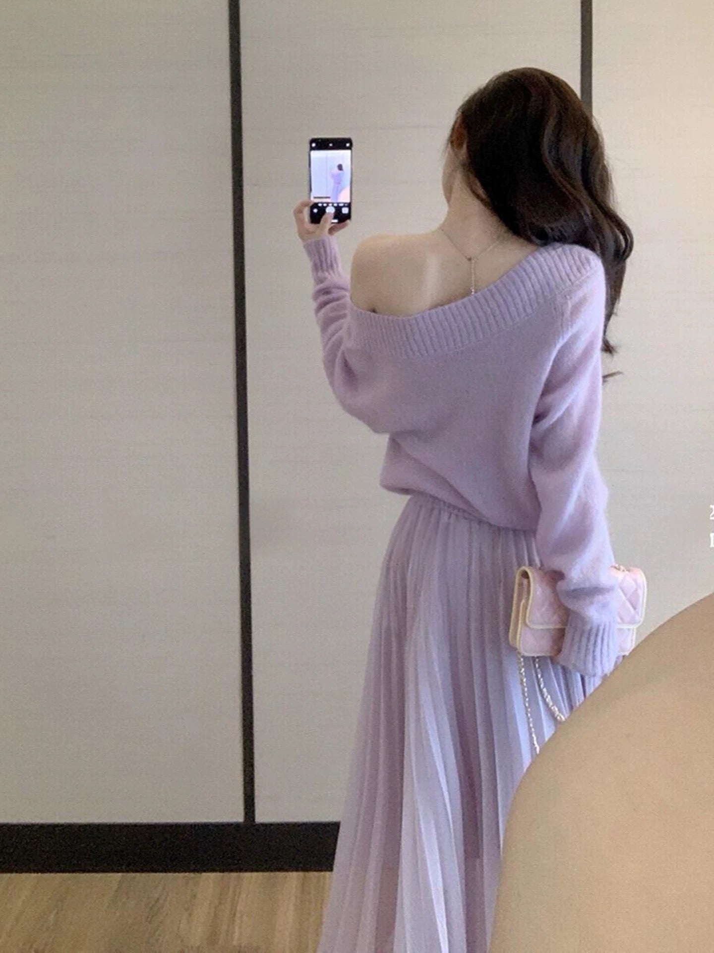 Pink-Lavender Ombre Pleated Tulle Maxi Skirt Sweater Set
