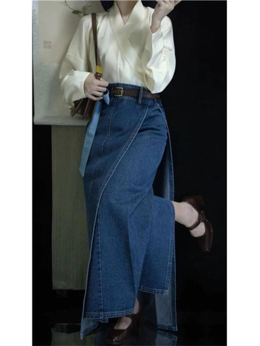 Light Blue Asymmetric Denim Wrap Skirt