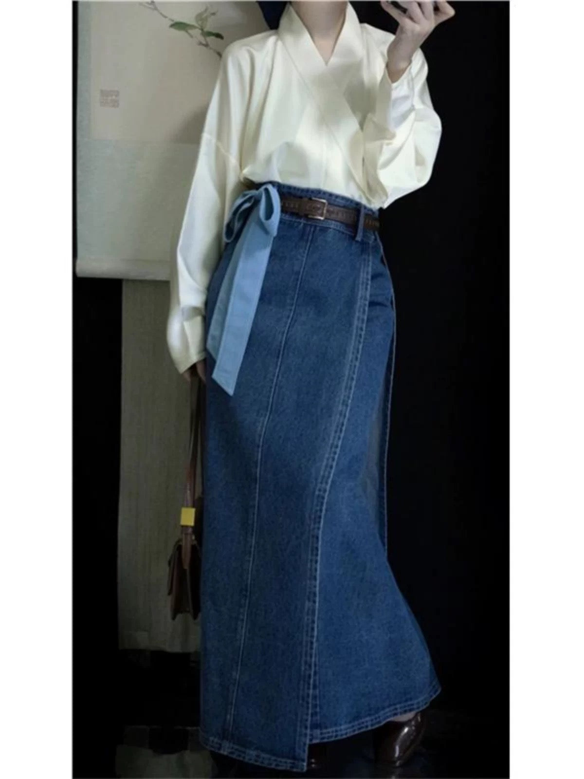 Light Blue Asymmetric Denim Wrap Skirt