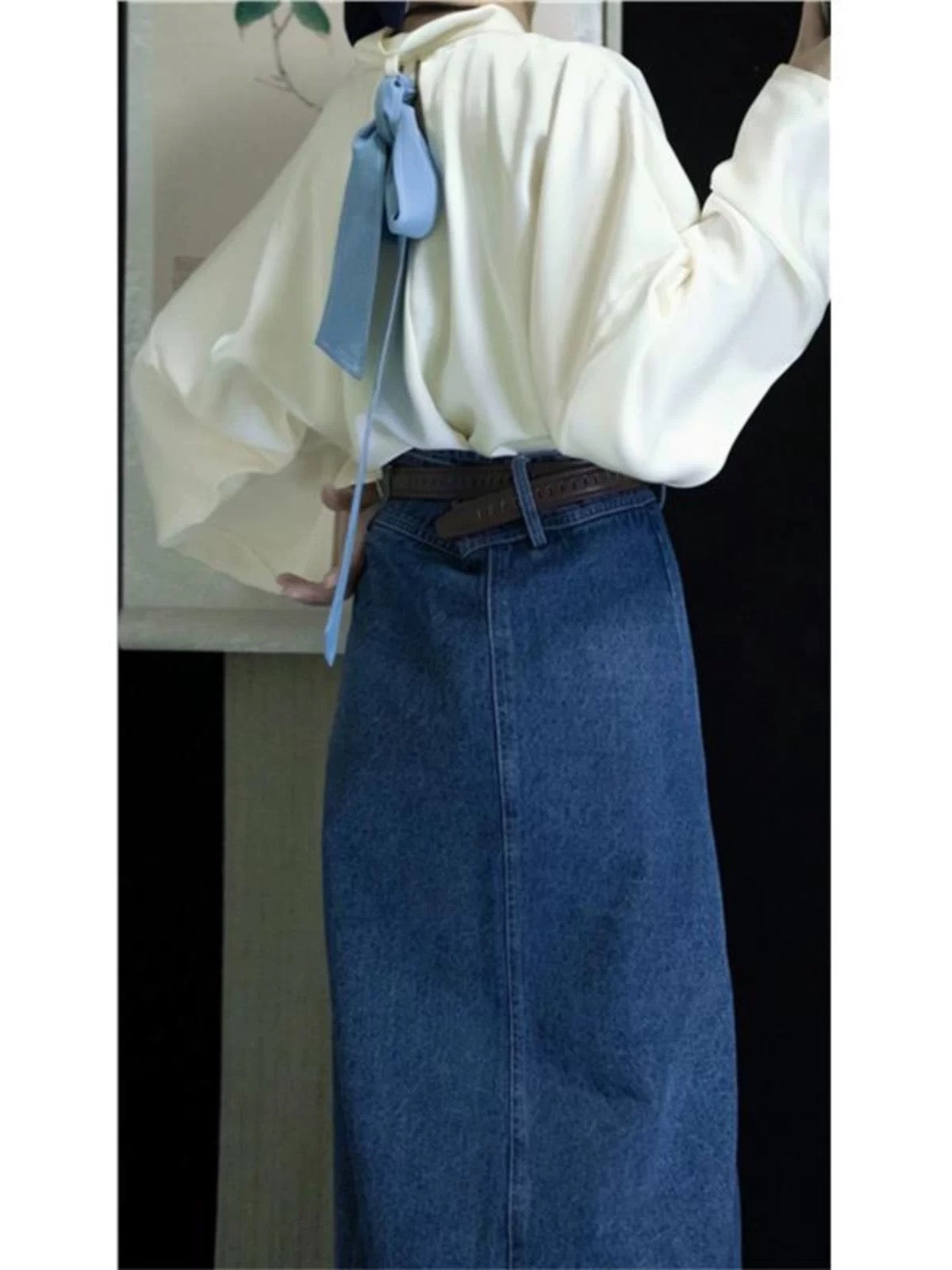 Light Blue Asymmetric Denim Wrap Skirt