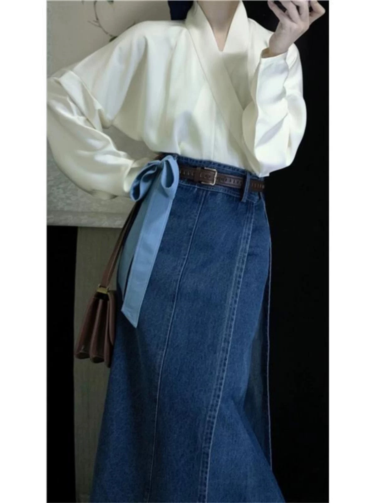Light Blue Asymmetric Denim Wrap Skirt