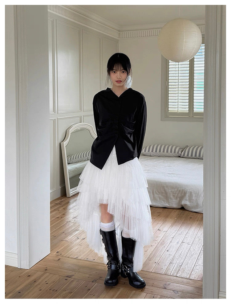 White Asymmetric High-Low Tulle Skirt