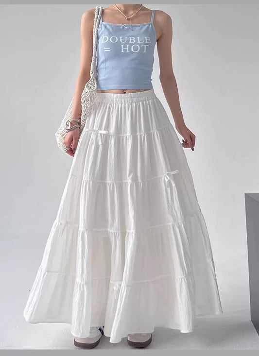 White Tiered Maxi Skirt with Ribbon Ties