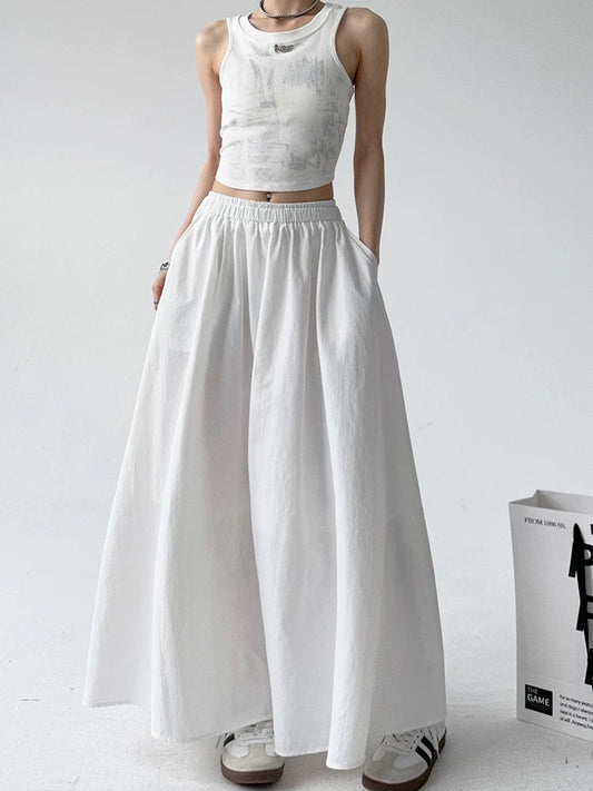White Cotton A-Line Maxi Skirt
