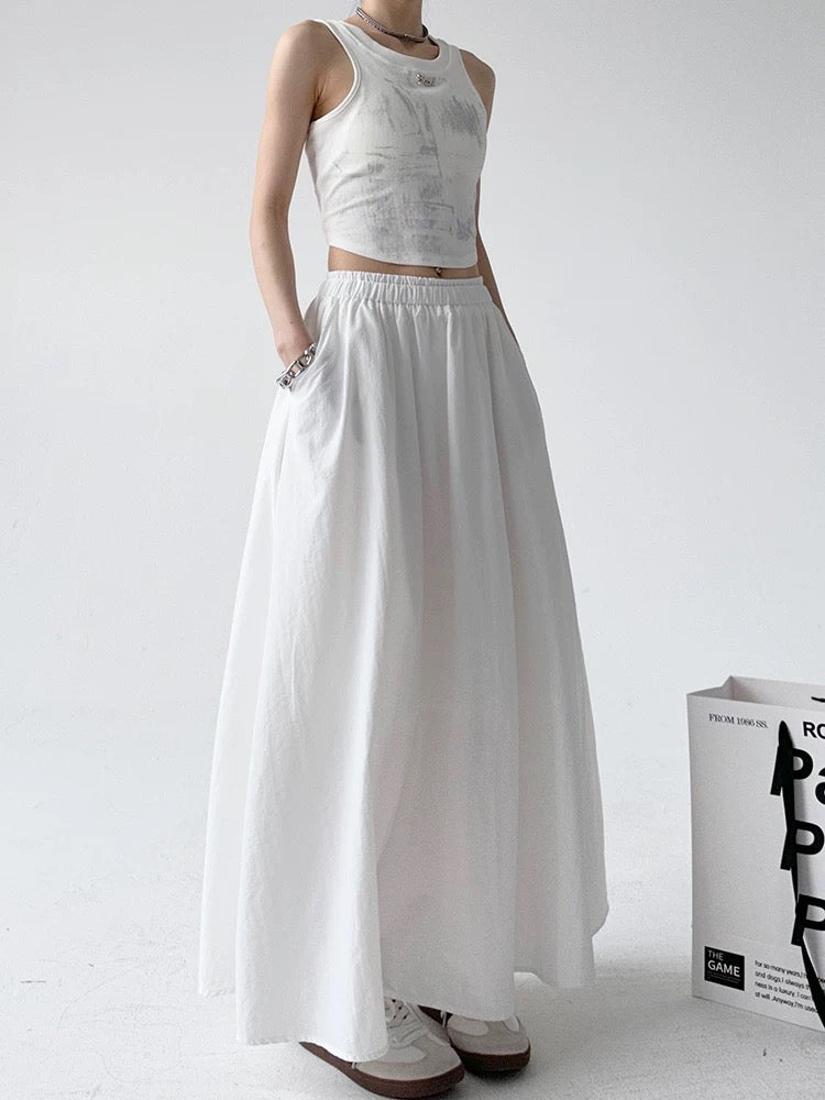 White Cotton A-Line Maxi Skirt