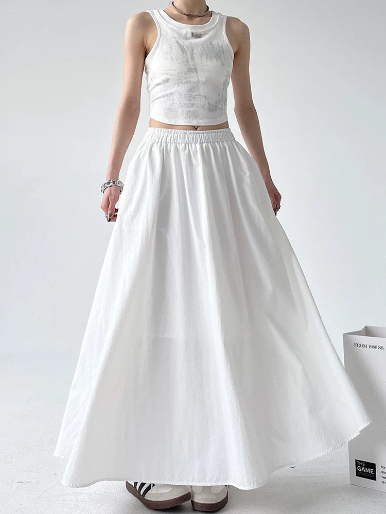 White Cotton A-Line Maxi Skirt