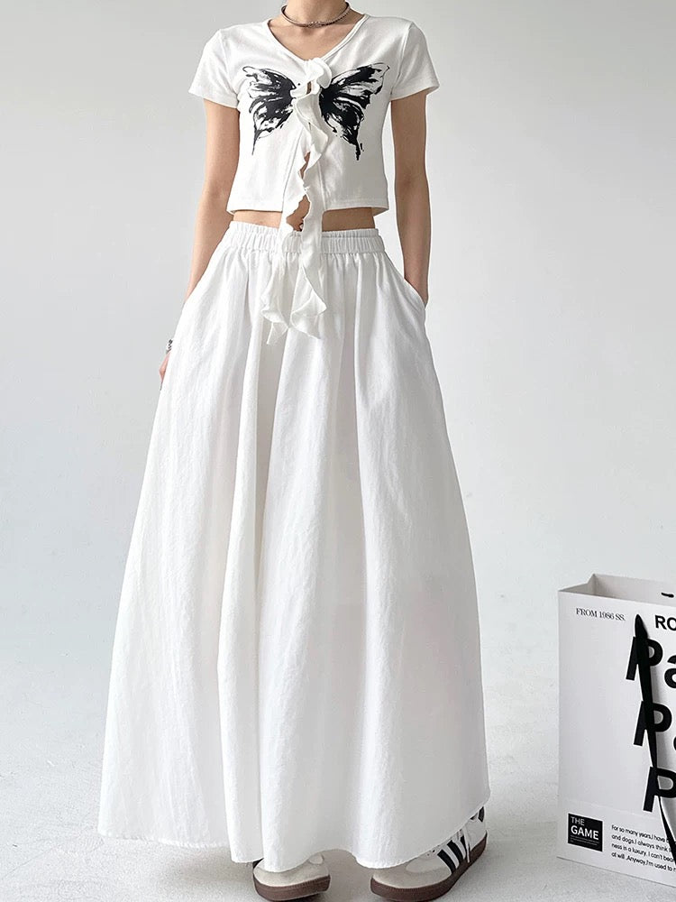 White Cotton A-Line Maxi Skirt