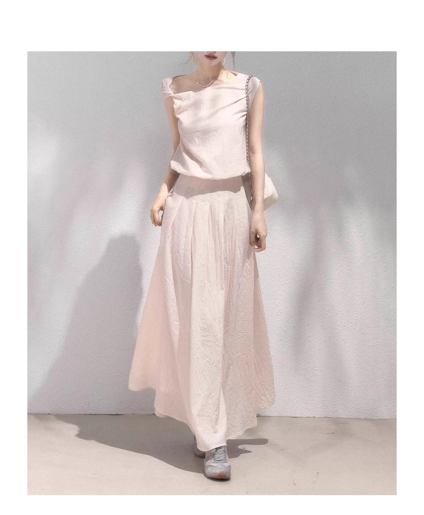 Blush Pink Organza Off-Shoulder Top and Skirt Set