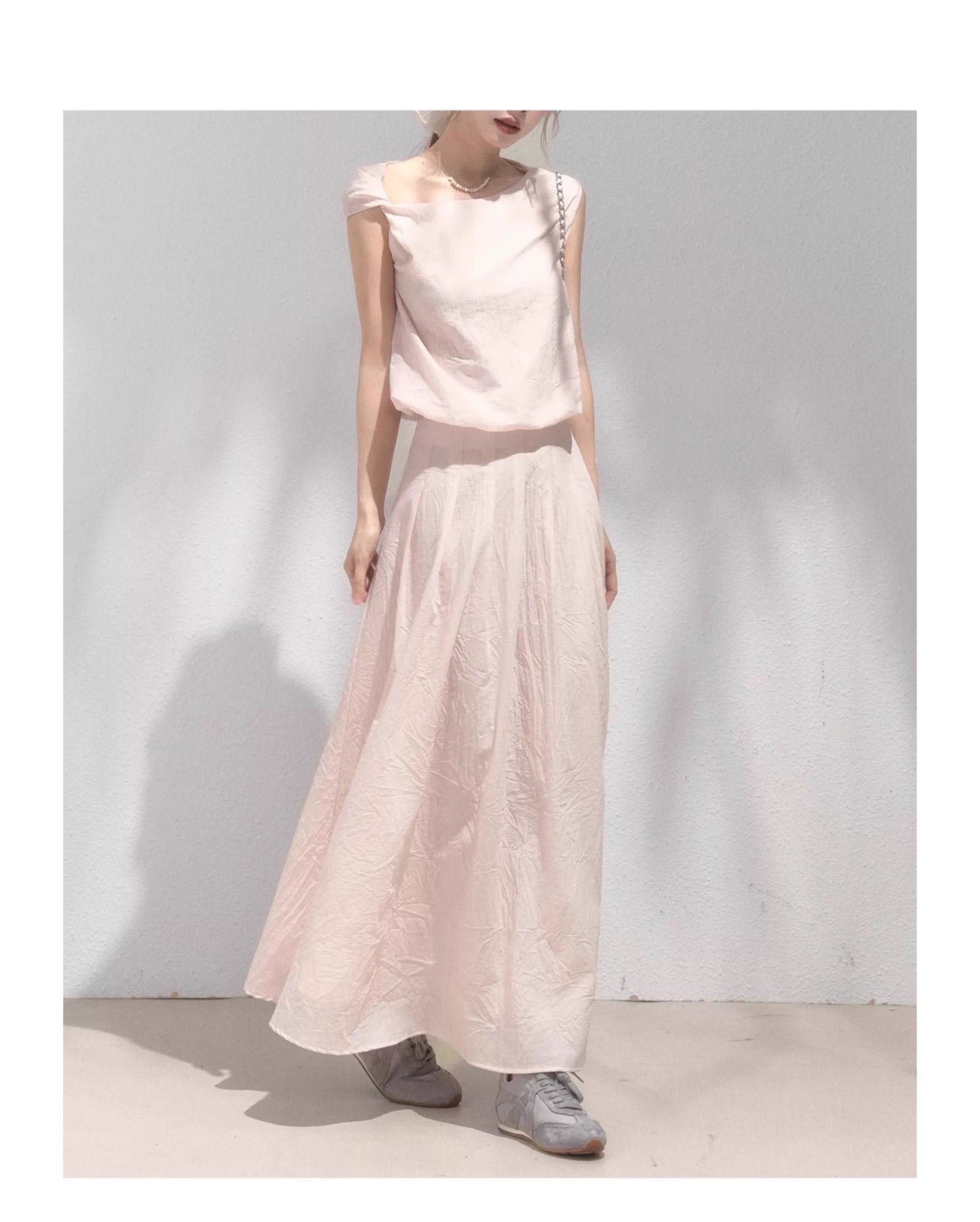 Blush Pink Organza Off-Shoulder Top and Skirt Set