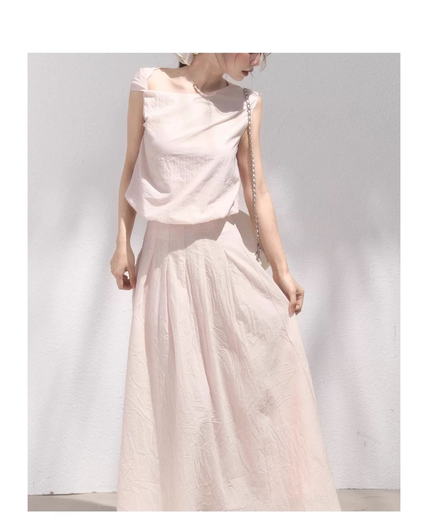 Blush Pink Organza Off-Shoulder Top and Skirt Set