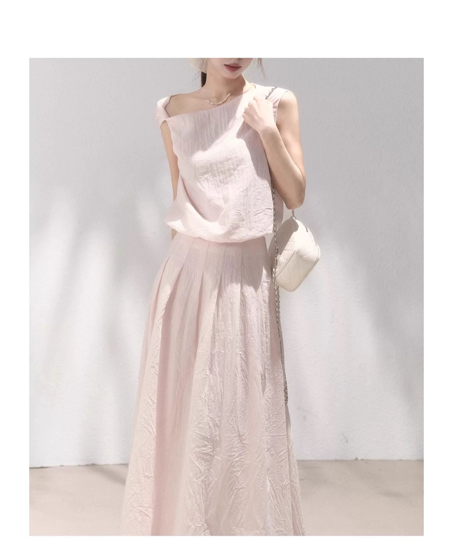 Blush Pink Organza Off-Shoulder Top and Skirt Set