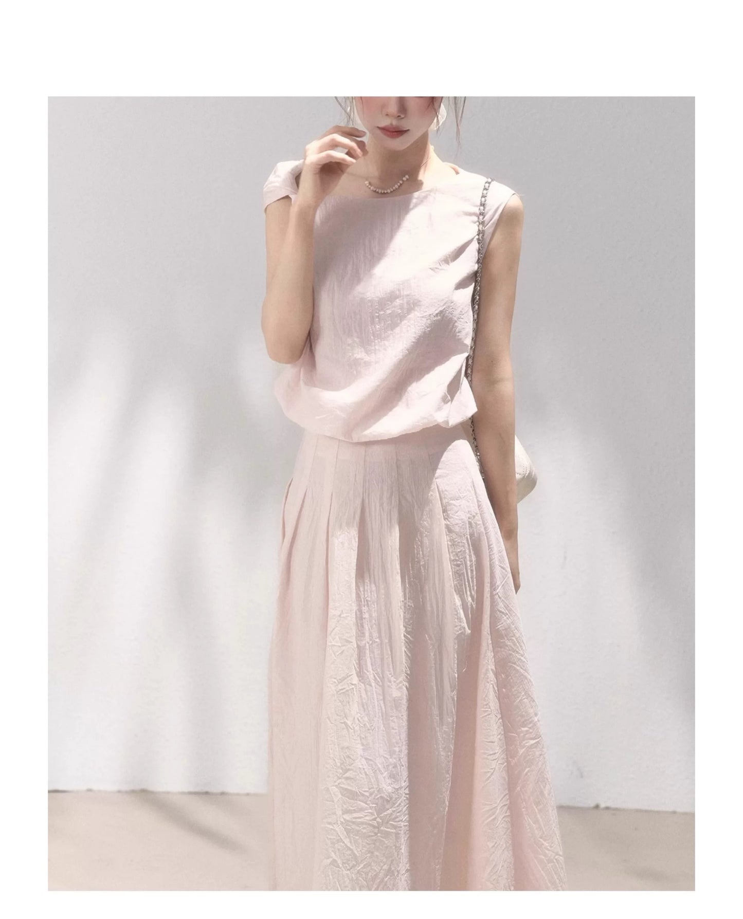 Blush Pink Organza Off-Shoulder Top and Skirt Set