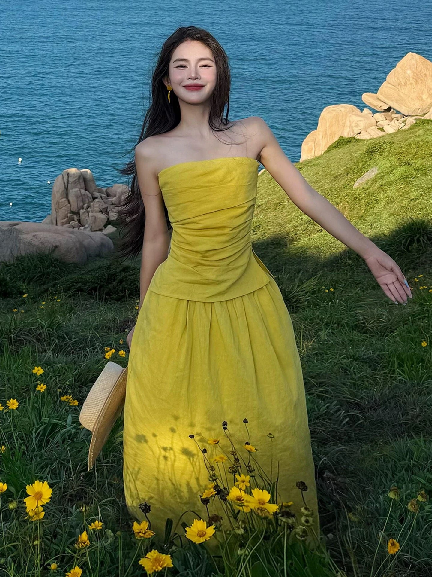 Yellow Strapless Two-Piece Set