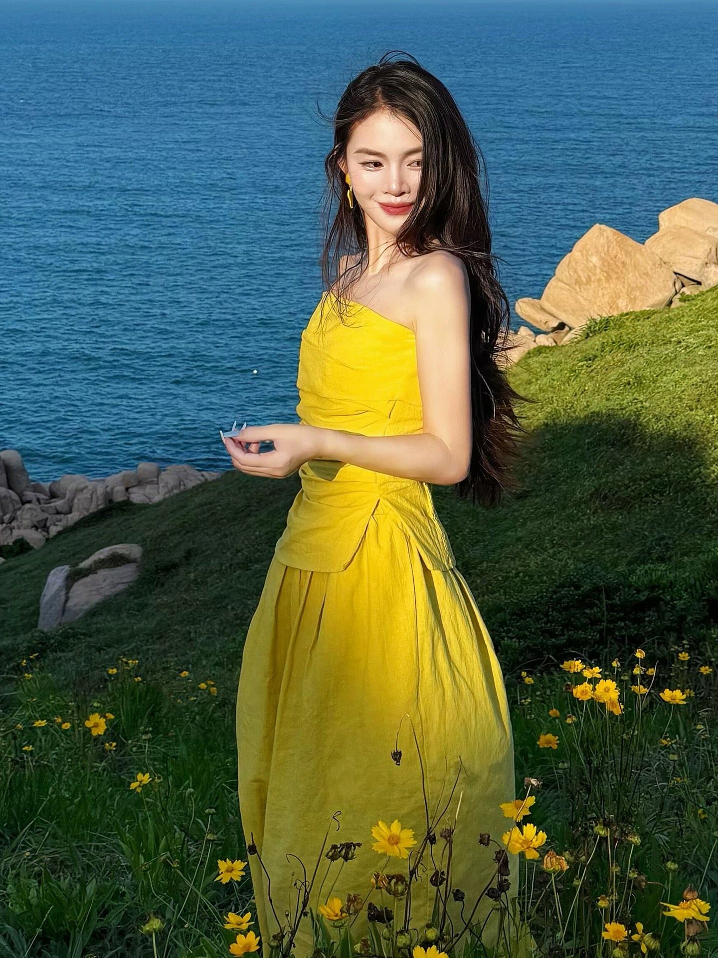 Yellow Strapless Two-Piece Set