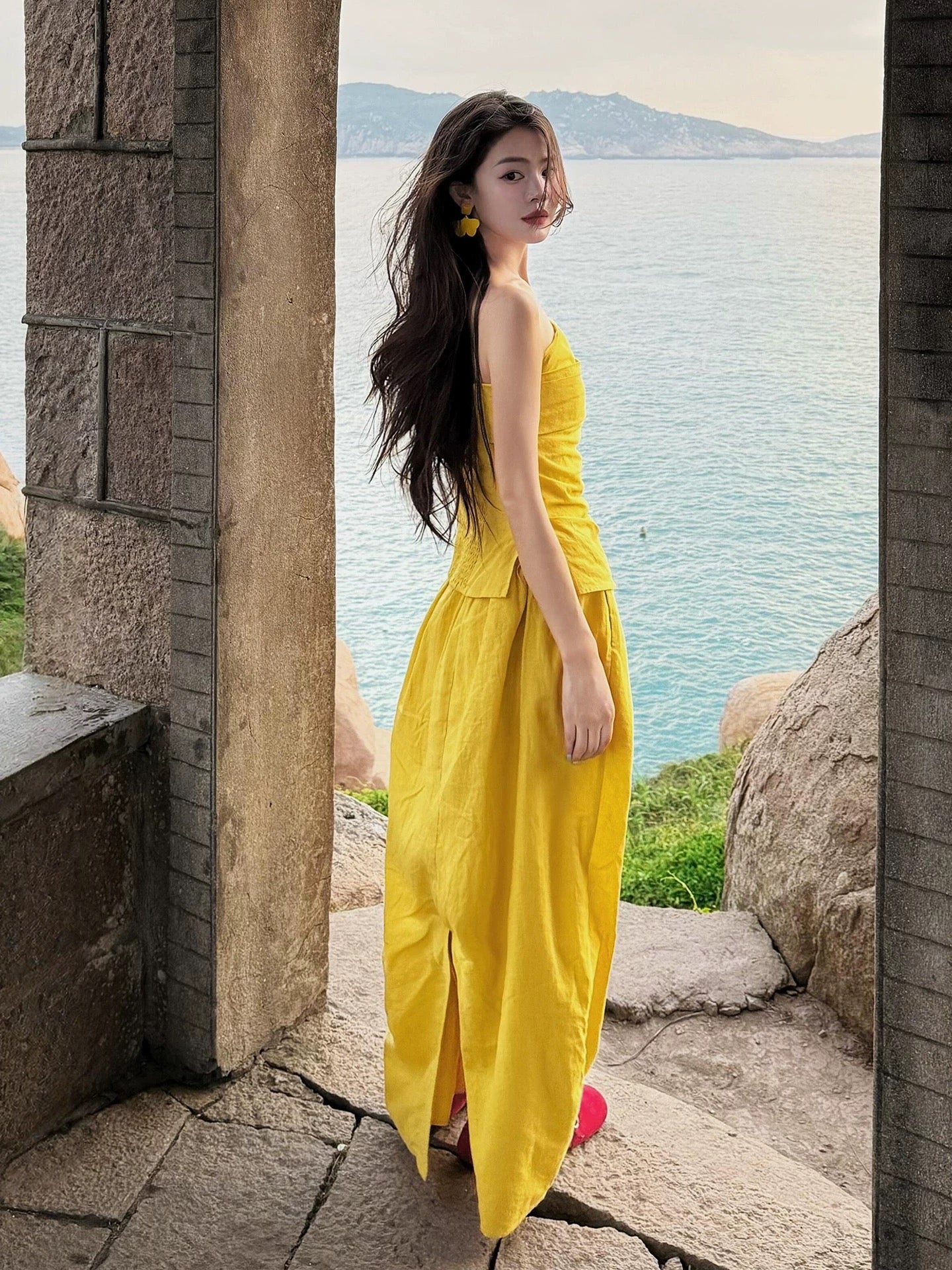 Yellow Strapless Two-Piece Set