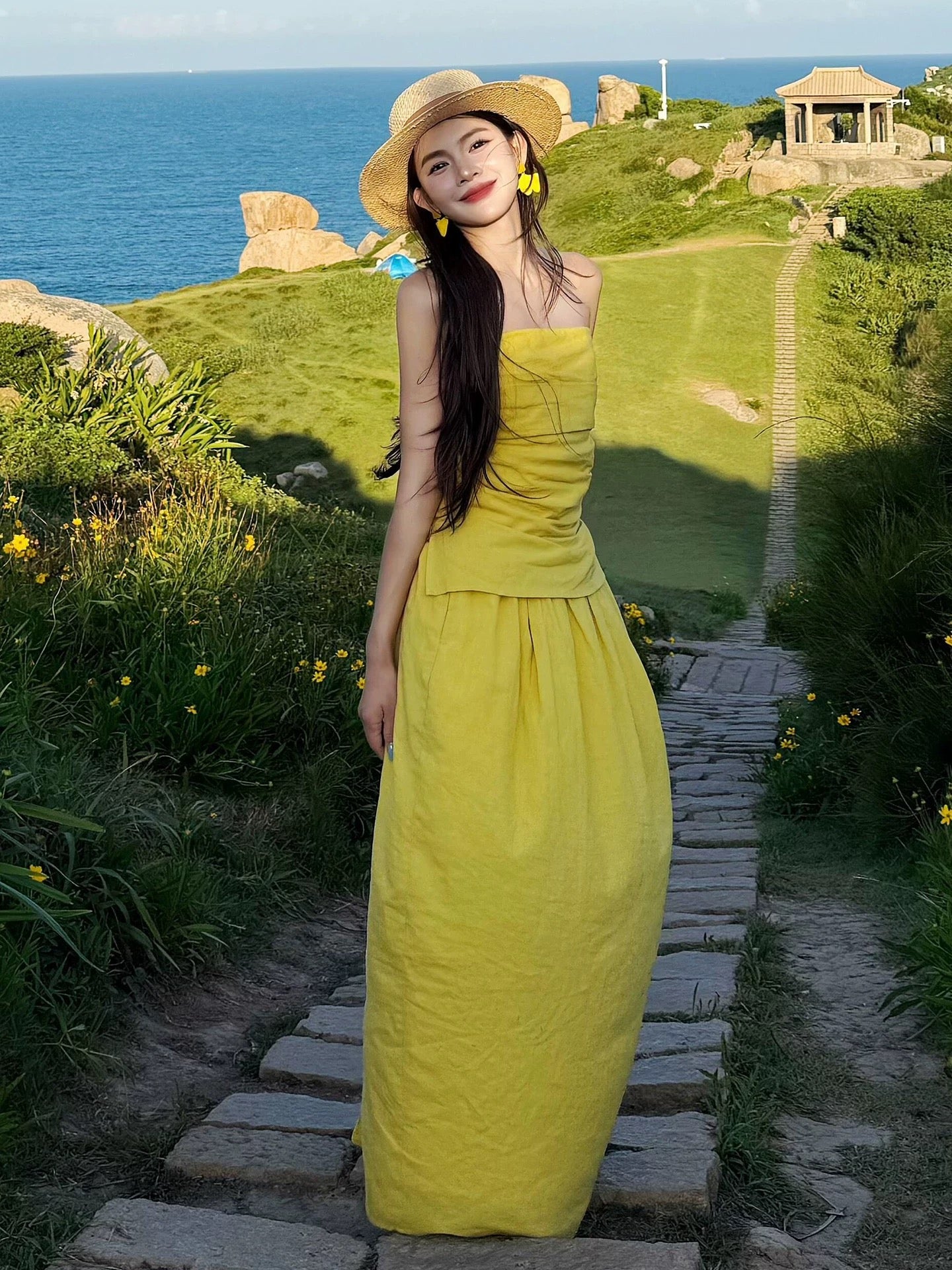 Yellow Strapless Two-Piece Set