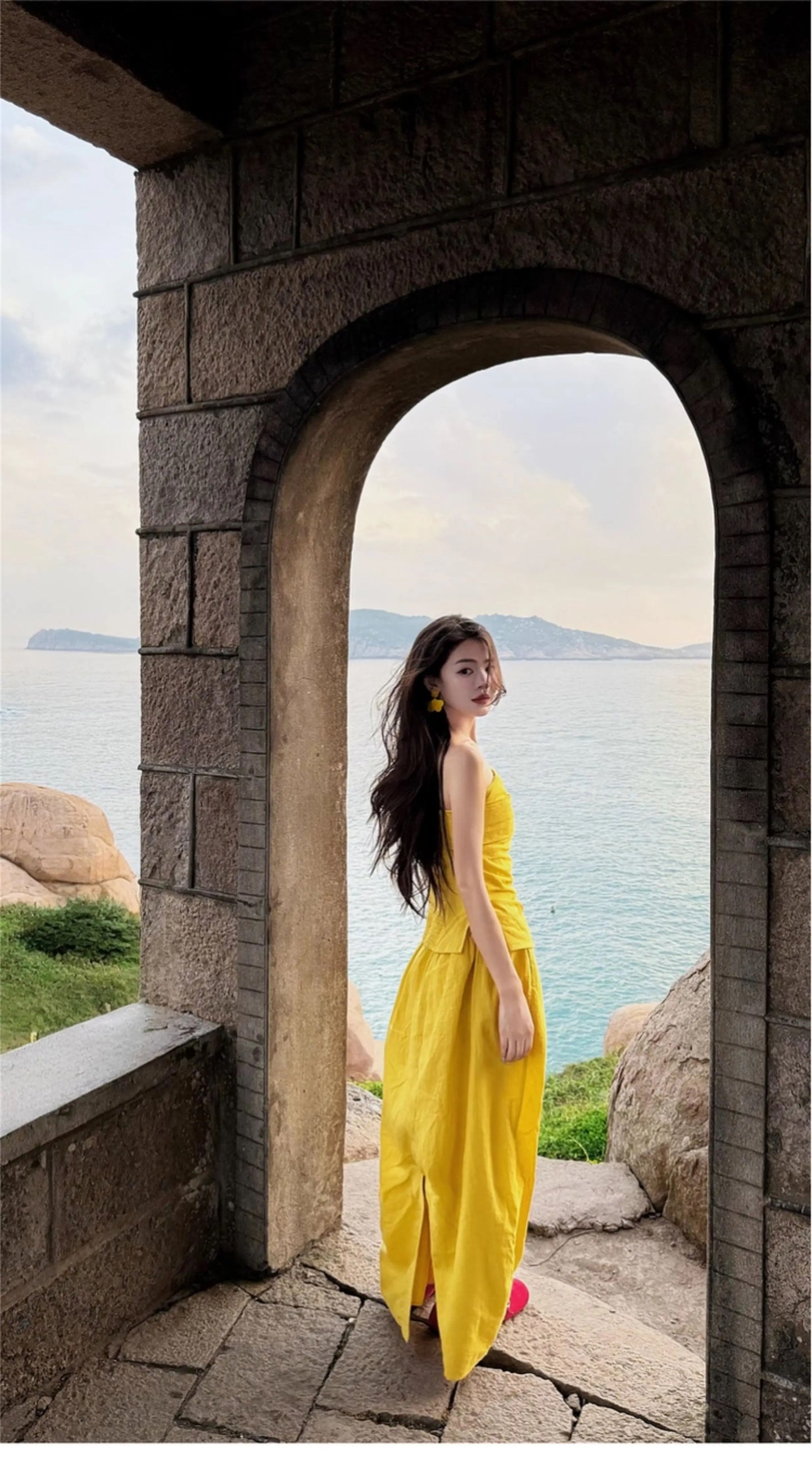 Yellow Strapless Two-Piece Set