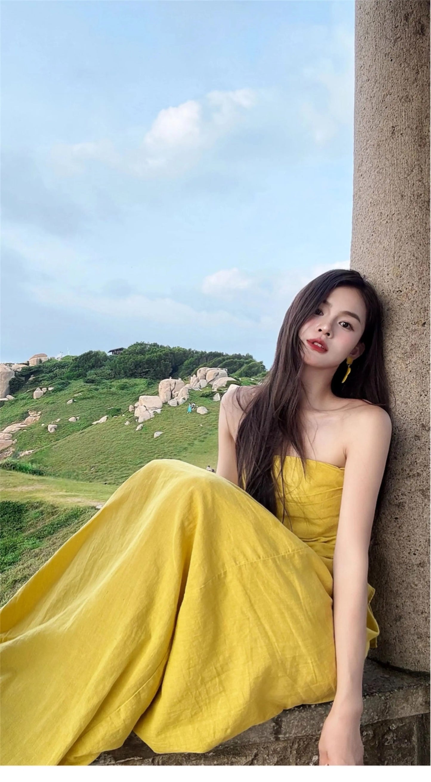 Yellow Strapless Two-Piece Set