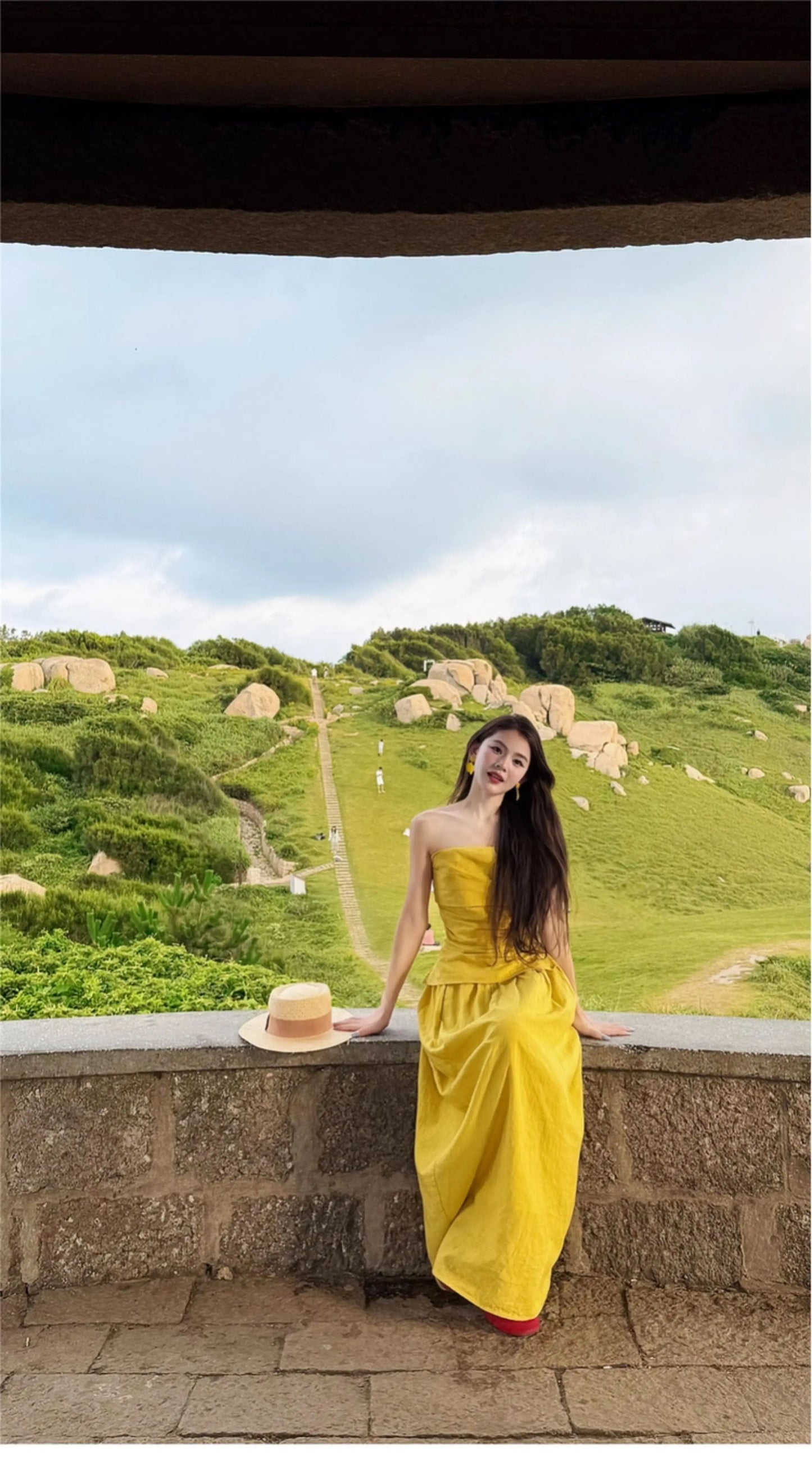 Yellow Strapless Two-Piece Set