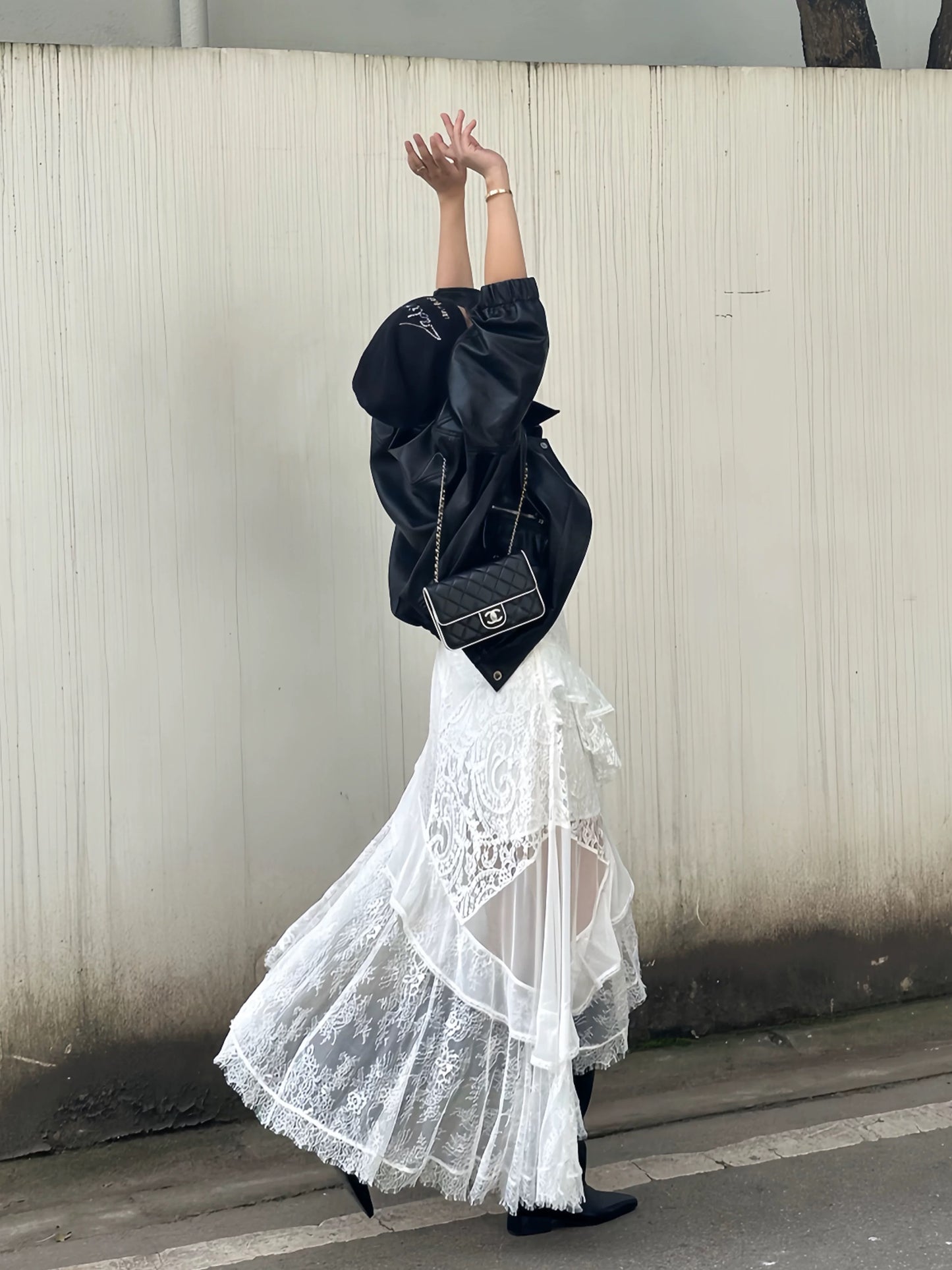 White Lace High-Low Asymmetric Maxi Dress